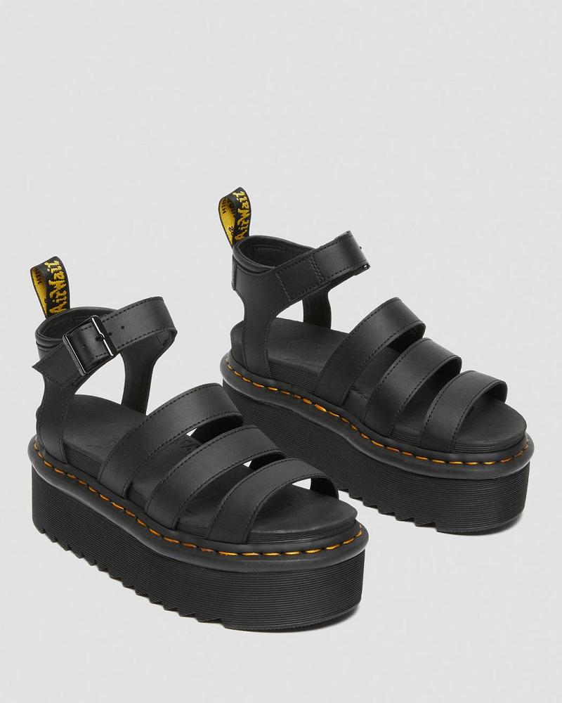 Women's Dr Martens Blaire Hydro Leather Platform Strap Sandals Black | AU 325MQZ